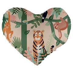 Kids Animals & Jungle Friends Large 19  Premium Flano Heart Shape Cushions by Ravend