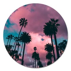 Nature Sunset Sky Clouds Palms Tropics Porous Magnet 5  (round)