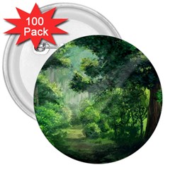 Anime Green Forest Jungle Nature Landscape 3  Buttons (100 Pack) 