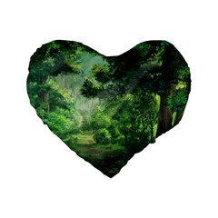 Anime Green Forest Jungle Nature Landscape Standard 16  Premium Flano Heart Shape Cushions by Ravend