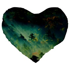 Green Tree Forest Jungle Nature Landscape Large 19  Premium Heart Shape Cushions