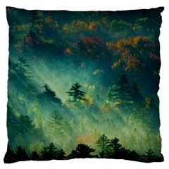 Green Tree Forest Jungle Nature Landscape Large Premium Plush Fleece Cushion Case (two Sides) by Ravend