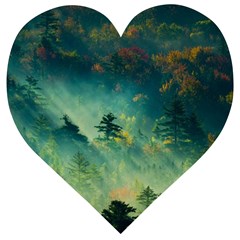 Green Tree Forest Jungle Nature Landscape Wooden Puzzle Heart by Ravend