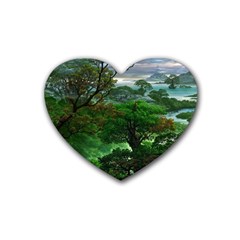 Jungle Forreast Landscape Nature Rubber Heart Coaster (4 Pack)