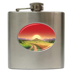 Landscape Sunset Orange Sky Pathway Art Hip Flask (6 Oz)