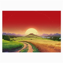 Landscape Sunset Orange Sky Pathway Art Large Glasses Cloth (2 Sides)