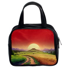 Landscape Sunset Orange Sky Pathway Art Classic Handbag (two Sides)