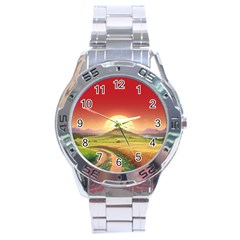 Landscape Sunset Orange Sky Pathway Art Stainless Steel Analogue Watch by Ravend