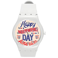 Usa Happy Independence Day Round Plastic Sport Watch (m)