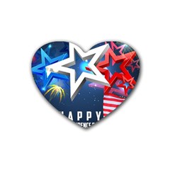 4th Of July Happy Usa Independence Day Rubber Heart Coaster (4 Pack)