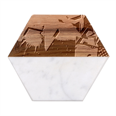 4th Of July Happy Usa Independence Day Marble Wood Coaster (hexagon)  by Ravend