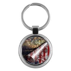 Independence Day Background Abstract Grunge American Flag Key Chain (round) by Ravend