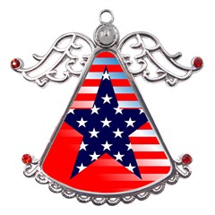 Patriotic American Usa Design Red Metal Angel With Crystal Ornament