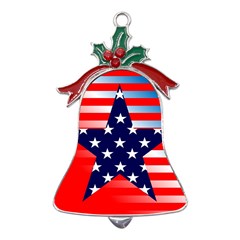 Patriotic American Usa Design Red Metal Holly Leaf Bell Ornament