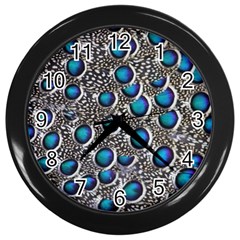 Peacock Pattern Close Up Plumage Wall Clock (black) by Celenk
