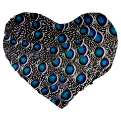 Peacock Pattern Close Up Plumage Large 19  Premium Flano Heart Shape Cushions by Celenk