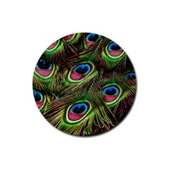 Peacock Feathers Color Plumage Rubber Coaster (round) by Celenk