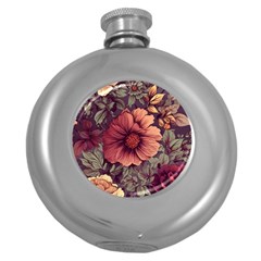 Flowers Pattern Round Hip Flask (5 Oz)