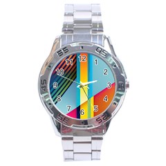 Colorful Rainbow Stripe Pattern Stainless Steel Analogue Watch by Vaneshop