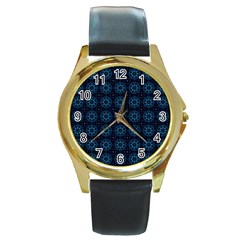 Floral Pattern Geometric Pattern Round Gold Metal Watch