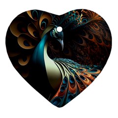Colorful Peacock Bird Feathers Heart Ornament (two Sides) by Vaneshop
