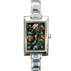 Floral Flower Blossom Turquoise Rectangle Italian Charm Watch by Vaneshop