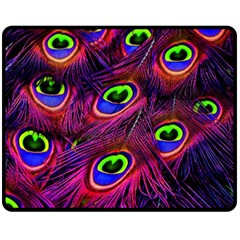 Peacock Feathers Color Plumage Two Sides Fleece Blanket (medium) by Celenk