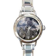 Castle Building Architecture Round Italian Charm Watch by Celenk