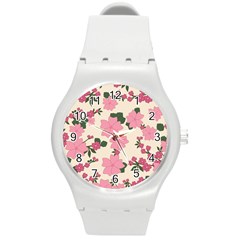 Floral Vintage Flowers Round Plastic Sport Watch (m) by Dutashop