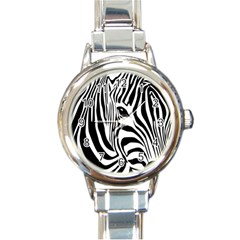 Animal Cute Pattern Art Zebra Round Italian Charm Watch by Amaryn4rt