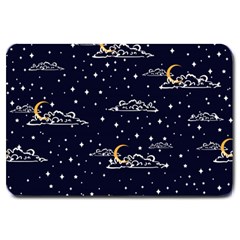 Hand-drawn-scratch-style-night-sky-with-moon-cloud-space-among-stars-seamless-pattern-vector-design- Large Doormat by uniart180623