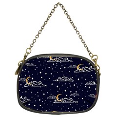 Hand-drawn-scratch-style-night-sky-with-moon-cloud-space-among-stars-seamless-pattern-vector-design- Chain Purse (two Sides)