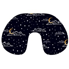 Hand-drawn-scratch-style-night-sky-with-moon-cloud-space-among-stars-seamless-pattern-vector-design- Travel Neck Pillow by uniart180623