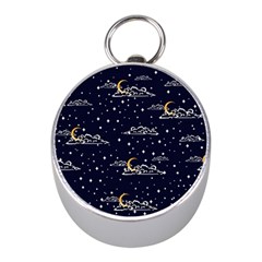 Hand-drawn-scratch-style-night-sky-with-moon-cloud-space-among-stars-seamless-pattern-vector-design- Mini Silver Compasses by uniart180623