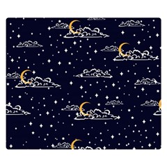 Hand-drawn-scratch-style-night-sky-with-moon-cloud-space-among-stars-seamless-pattern-vector-design- Two Sides Premium Plush Fleece Blanket (Small)