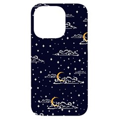 Hand-drawn-scratch-style-night-sky-with-moon-cloud-space-among-stars-seamless-pattern-vector-design- Iphone 14 Pro Black Uv Print Case by uniart180623