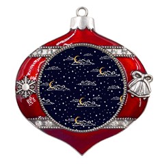 Hand-drawn-scratch-style-night-sky-with-moon-cloud-space-among-stars-seamless-pattern-vector-design- Metal Snowflake And Bell Red Ornament by uniart180623