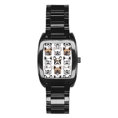 Dog-french-bulldog-seamless-pattern-face-head Stainless Steel Barrel Watch by uniart180623