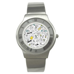 Set-cute-colorful-doodle-hand-drawing Stainless Steel Watch by uniart180623