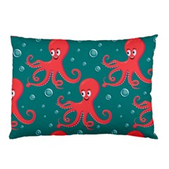 Cute-smiling-red-octopus-swimming-underwater Pillow Case by uniart180623