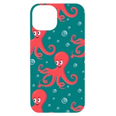 Cute-smiling-red-octopus-swimming-underwater Iphone 14 Black Uv Print Case by uniart180623