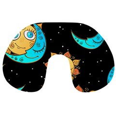 Seamless-pattern-with-sun-moon-children Travel Neck Pillow by uniart180623