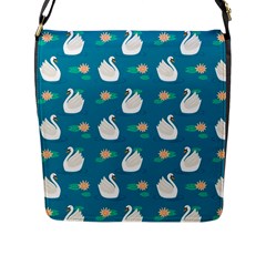 Elegant-swan-pattern-with-water-lily-flowers Flap Closure Messenger Bag (l) by uniart180623
