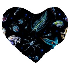 Colorful-abstract-pattern-consisting-glowing-lights-luminescent-images-marine-plankton-dark Large 19  Premium Heart Shape Cushions by uniart180623