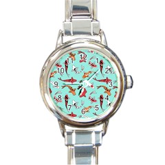 Pattern-with-koi-fishes Round Italian Charm Watch by uniart180623