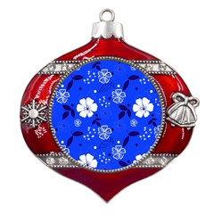 Blooming-seamless-pattern-blue-colors Metal Snowflake And Bell Red Ornament by uniart180623