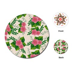 Cute-pink-flowers-with-leaves-pattern Playing Cards Single Design (round) by uniart180623