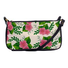 Cute-pink-flowers-with-leaves-pattern Shoulder Clutch Bag by uniart180623