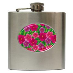 Background-cute-flowers-fuchsia-with-leaves Hip Flask (6 Oz) by uniart180623