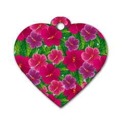 Background-cute-flowers-fuchsia-with-leaves Dog Tag Heart (one Side) by uniart180623